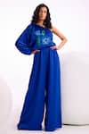 Buy_Namrata Joshipura_Blue Satin Embroidery Sequin Asymmetric Nova One Shoulder Jumpsuit _at_Aza_Fashions