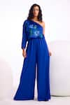 Buy_Namrata Joshipura_Blue Satin Embroidery Sequin Asymmetric Nova One Shoulder Jumpsuit _Online_at_Aza_Fashions