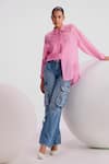 Namrata Joshipura_Pink Georgette Embellished Floral Collar Nigella Boxy Shirt _Online_at_Aza_Fashions