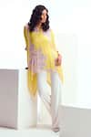 Buy_Namrata Joshipura_Yellow Georgette Embellished Band V Cerelia Floral Pattern Tunic And Pant Set _at_Aza_Fashions