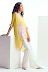 Shop_Namrata Joshipura_Yellow Georgette Embellished Band V Cerelia Floral Pattern Tunic And Pant Set _at_Aza_Fashions