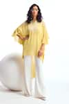 Buy_Namrata Joshipura_Yellow Georgette Embellished Metallic Yoke Kaftan Tunic And Pant Set _at_Aza_Fashions