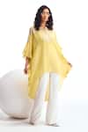 Buy_Namrata Joshipura_Yellow Georgette Embellished Metallic Yoke Kaftan Tunic And Pant Set _Online_at_Aza_Fashions