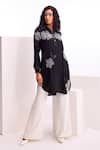 Namrata Joshipura_Black Linen Crepe Embellished Floral Band Alder Tunic And Pant Set _Online_at_Aza_Fashions