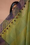 Swatti Kapoor_Multi Color Stripe Sami Hand Block Print Scarf _at_Aza_Fashions