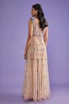Shop_Payal Singhal_Beige Georgette Embroidered V Neck Dress With Tassel Overlay Skirt _at_Aza_Fashions