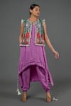 Buy_Payal Singhal_Purple Georgette Printed Sequin Round Kurta Set With Jacket _at_Aza_Fashions
