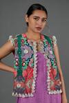 Payal Singhal_Purple Georgette Printed Sequin Round Kurta Set With Jacket _Online_at_Aza_Fashions