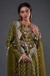 Payal Singhal_Green Banarasi Georgette Embroidery Floral Notched Placket Kurta Palazzo Set _Online_at_Aza_Fashions