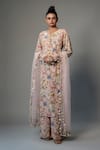 Buy_Payal Singhal_Pink Crepe Print Floral Notched Round Neck Nargis Kurta Palazzo Set _at_Aza_Fashions