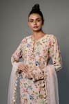 Payal Singhal_Pink Crepe Print Floral Notched Round Neck Nargis Kurta Palazzo Set _Online_at_Aza_Fashions