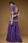 Shop_Payal Singhal_Purple Georgette Embroidery Zari Notched Round Neck Forest Kurta Sharara Set _at_Aza_Fashions