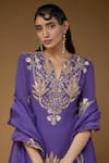Payal Singhal_Purple Georgette Embroidery Zari Notched Round Neck Forest Kurta Sharara Set _Online_at_Aza_Fashions