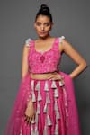 Payal Singhal_Pink Georgette Embroidery Cascading Tassel Round Neck Work Lehenga Set _Online_at_Aza_Fashions