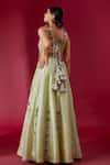 Shop_Payal Singhal_Green Georgette Embroidery Zari Round Neck Abstract Floral Blouse With Lehenga _at_Aza_Fashions