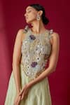 Payal Singhal_Green Georgette Embroidery Zari Round Neck Abstract Floral Blouse With Lehenga _Online_at_Aza_Fashions