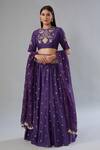 Buy_Payal Singhal_Purple Dupion Silk Embroidery Floral Round Neck Mirror Lehenga Set _at_Aza_Fashions
