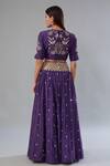 Shop_Payal Singhal_Purple Dupion Silk Embroidery Floral Round Neck Mirror Lehenga Set _at_Aza_Fashions