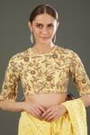 Payal Singhal_Yellow Georgette Embroidery Mukaish Round Neck Pre-stitched Saree With Blouse _Online_at_Aza_Fashions