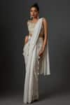 Buy_Payal Singhal_Off White Georgette Embroidered Sequin Stripe Pre-draped Saree With Blouse _at_Aza_Fashions