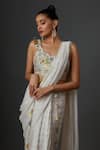 Payal Singhal_Off White Georgette Embroidered Sequin Stripe Pre-draped Saree With Blouse _Online_at_Aza_Fashions