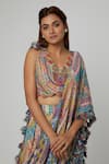 Payal Singhal_Multi Color Crepe Printed Geometric Abstract Pre-draped Pant Saree With Blouse _Online_at_Aza_Fashions