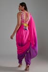 Shop_Payal Singhal_Pink Georgette Ombre Tassells Pre-draped Pant Saree With Embroidered Blouse _at_Aza_Fashions