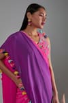 Payal Singhal_Pink Georgette Ombre Tassells Pre-draped Pant Saree With Embroidered Blouse _Online_at_Aza_Fashions