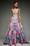 Buy_Payal Singhal_Multi Color Dupion Silk Printed Abstract Floral Tiered Lehenga With Bustier_at_Aza_Fashions