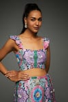 Payal Singhal_Multi Color Dupion Silk Printed Abstract Floral Tiered Lehenga With Bustier_Online_at_Aza_Fashions