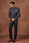 Buy_Raghavendra Rathore Jodhpur_Black Wool Noir Stripe Pattern Bandhgala With Pant _at_Aza_Fashions