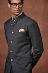 Shop_Raghavendra Rathore Jodhpur_Black Wool Noir Stripe Pattern Bandhgala With Pant _Online_at_Aza_Fashions