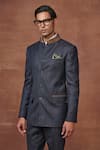 Buy_Raghavendra Rathore Jodhpur_Grey Wool Mild Chequered Shahi Bandhgala With Pant _Online_at_Aza_Fashions