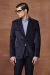 Raghavendra Rathore Jodhpur_Blue Corduroy Plain Regal Explorer Hunting Jacket _Online_at_Aza_Fashions
