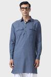 Raghavendra Rathore Jodhpur_Blue Cotton Regal Straight Kurta _Online_at_Aza_Fashions