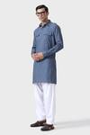 Buy_Raghavendra Rathore Jodhpur_Blue Cotton Regal Straight Kurta _Online_at_Aza_Fashions