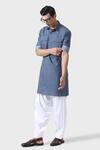 Shop_Raghavendra Rathore Jodhpur_Blue Cotton Regal Straight Kurta _Online_at_Aza_Fashions