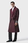 Raghavendra Rathore Jodhpur_Maroon Silk Plain Robe Jacket _Online_at_Aza_Fashions