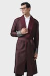 Shop_Raghavendra Rathore Jodhpur_Maroon Silk Plain Robe Jacket _Online_at_Aza_Fashions