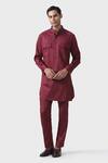 Buy_Raghavendra Rathore Jodhpur_Maroon Cotton Elite Bespoke Pathani Kurta Set _at_Aza_Fashions