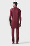 Shop_Raghavendra Rathore Jodhpur_Maroon Cotton Elite Bespoke Pathani Kurta Set _at_Aza_Fashions