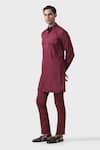 Raghavendra Rathore Jodhpur_Maroon Cotton Elite Bespoke Pathani Kurta Set _Online_at_Aza_Fashions