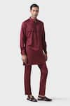 Buy_Raghavendra Rathore Jodhpur_Maroon Cotton Elite Bespoke Pathani Kurta Set _Online_at_Aza_Fashions