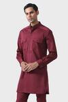 Shop_Raghavendra Rathore Jodhpur_Maroon Cotton Elite Bespoke Pathani Kurta Set _Online_at_Aza_Fashions