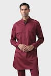 Raghavendra Rathore Jodhpur_Maroon Cotton Elite Bespoke Pathani Kurta Set _at_Aza_Fashions