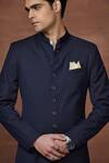 Raghavendra Rathore Jodhpur_Blue Wool Odyssey Charm Textured Achkan _Online_at_Aza_Fashions