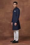 Shop_Raghavendra Rathore Jodhpur_Blue Wool Odyssey Charm Textured Achkan _Online_at_Aza_Fashions