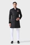 Buy_Raghavendra Rathore Jodhpur_Black Suiting Plain Elite Elegance Textured Short Achkan _at_Aza_Fashions