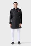 Raghavendra Rathore Jodhpur_Black Suiting Plain Elite Elegance Textured Short Achkan _Online_at_Aza_Fashions