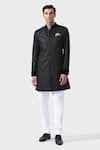 Buy_Raghavendra Rathore Jodhpur_Black Suiting Plain Elite Elegance Textured Short Achkan _Online_at_Aza_Fashions